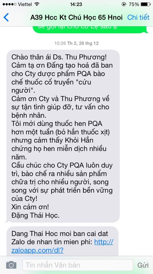 tin nhắn chú học sau khi sử dụng pqa hen suyễn